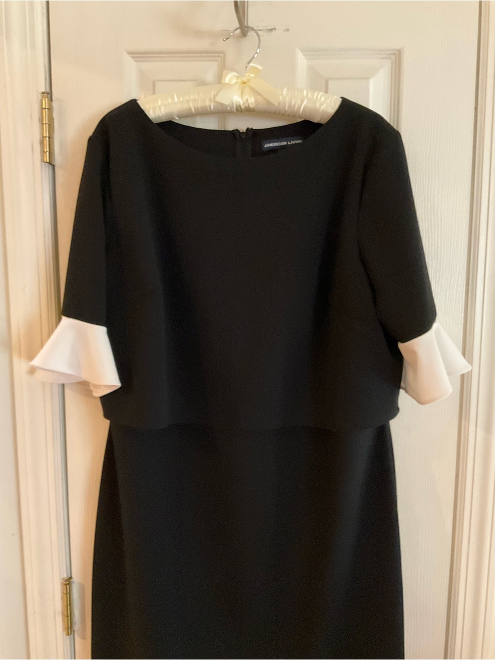 American Living Black Midi Dress with White Ruffle Sleeves